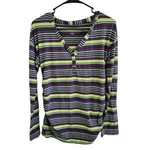 Liz Lange Maternity Top Womens Size XS Purple Yellow Striped Long Sleeve Shirt